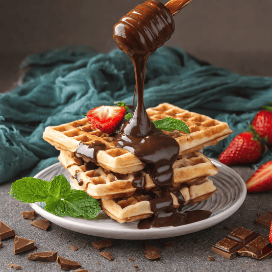 Chocolate drizzled waffles