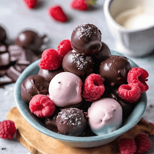 Yoghurt Chocolate balls with red fruit